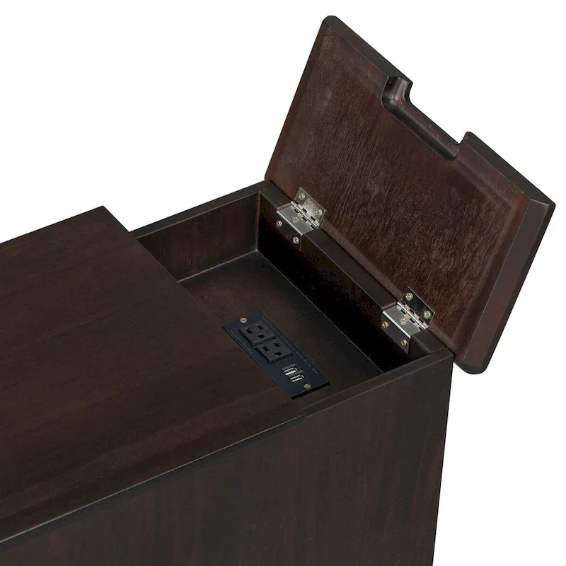 Retro-Inspired Living Room Side Table with USB Ports, Multifunctional Drawer, and Cup Holders