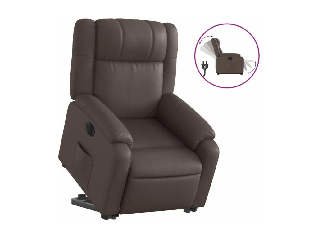 Sillón reclinable elevable eléctrico de cuero sintético marrón