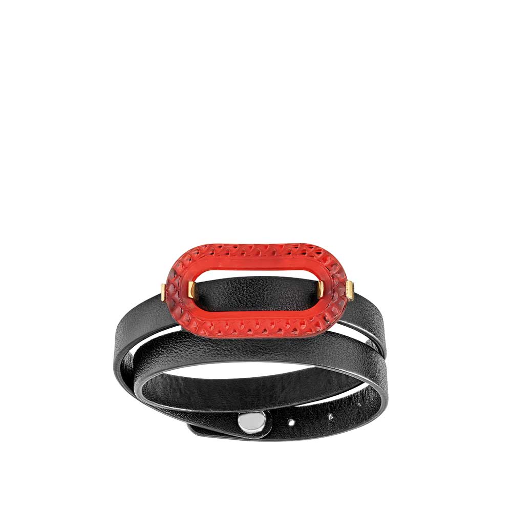 BRACELET CUIR EMPREINTE ANIMALE - CRISTAL ROUGE