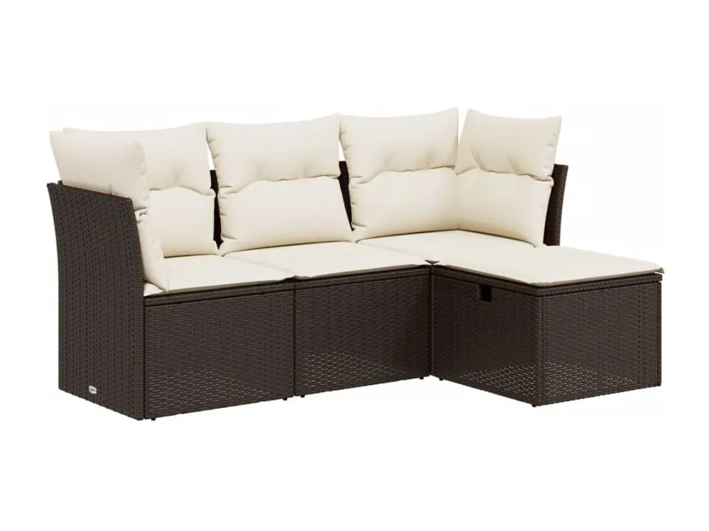 Set de sofás de jardín 4 pzas y cojines ratán sintético marrón
