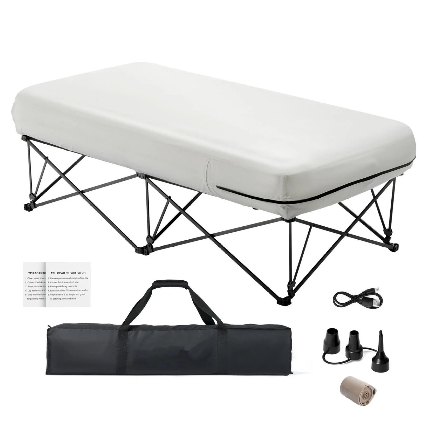 AetherLove Camping Cot with Mattress for Adults, Folding Camping Bed with Inflatable Air Mattress &Airpump, Portable Bed Camp Cot with Carry Bag, Blow Up Camp Cot , 1 Person 300LBS-External Pump - Image 2