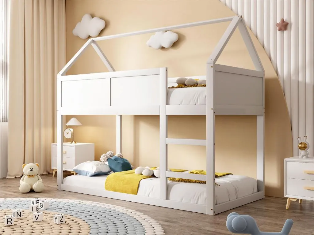 Litera 90x200cm - con escalera - estructura de Mueblesclasic maciza - Blanco