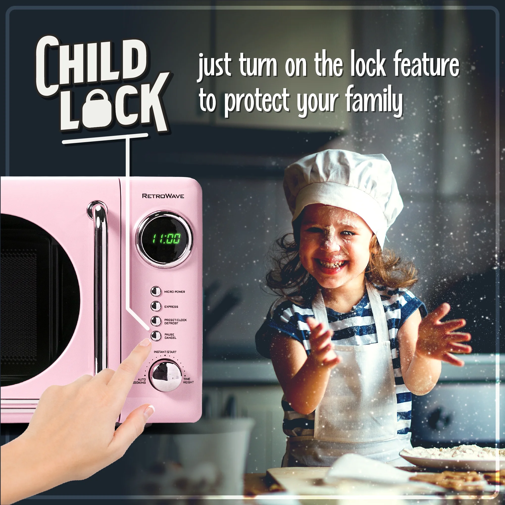 Nostalgia Retro Compact Countertop Microwave Oven - 0.7 Cu. Ft. - 700-Watts with LED Digital Display - Child Lock - Easy Clean Interior - Orange - Image 49