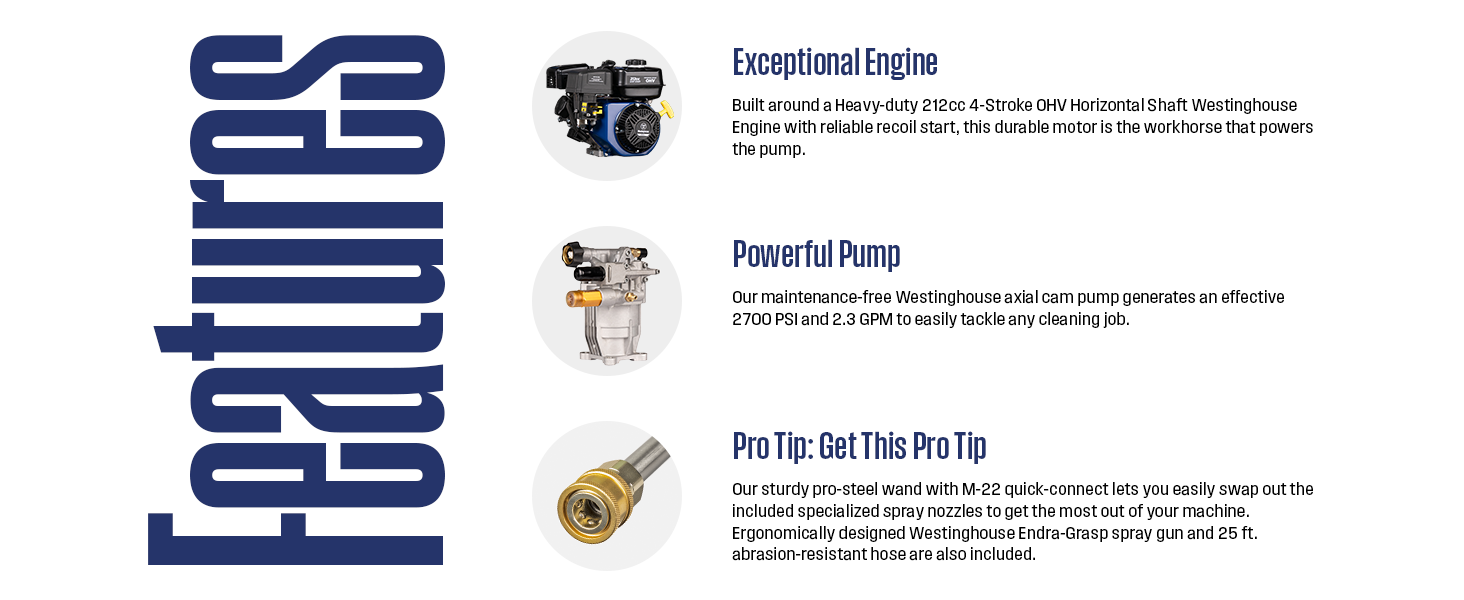 Westinghouse Engine, Pressure washer, Axial Cam Pump, 2700PSI, Westinghouse Outdoor