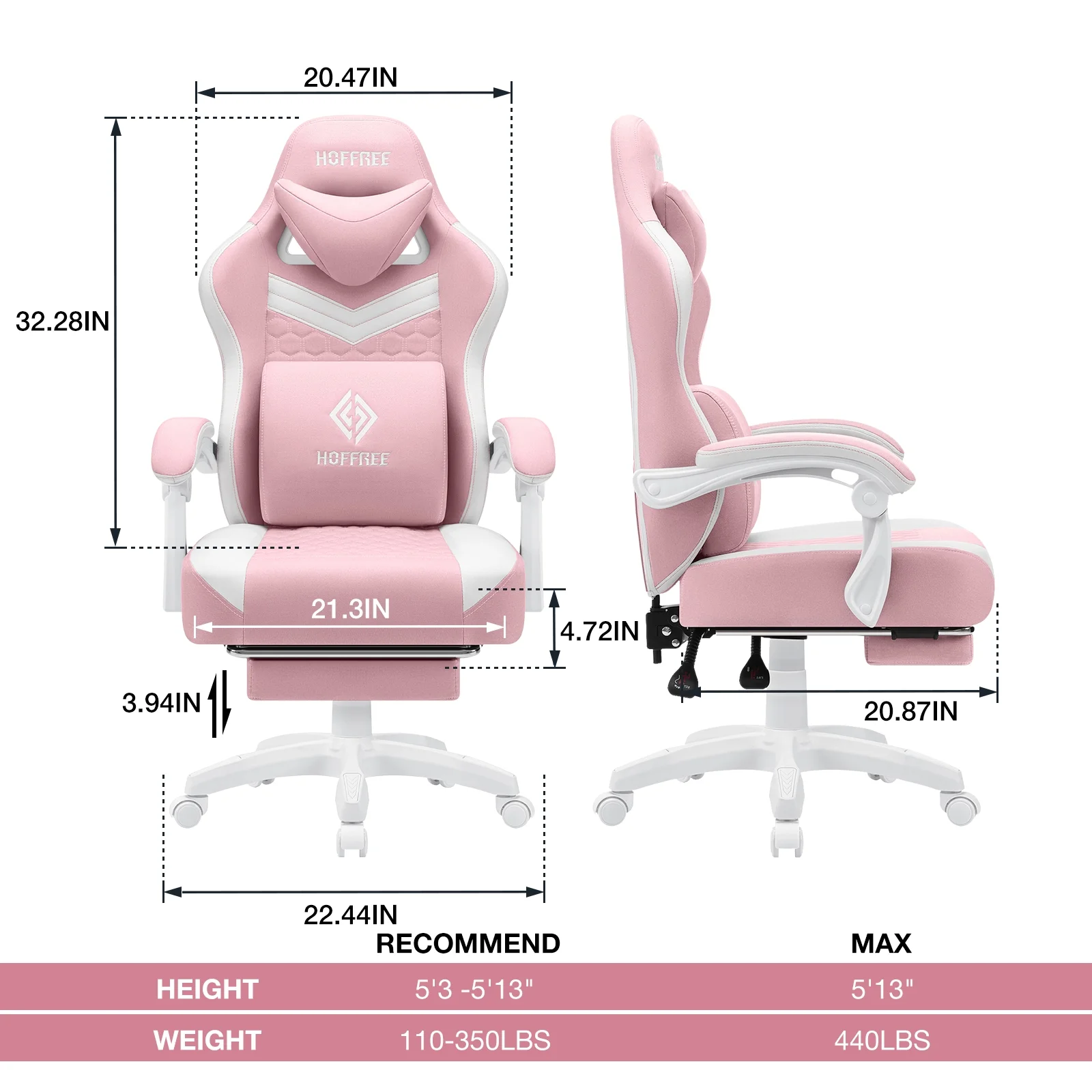 Hoffree Gaming Chair with Massage Fabric Office Chair with footrest for Adults, Ergonomic Gamer Chair with Headrest and Lumbar Support for Office Gaming, 440 LBS - Image 49