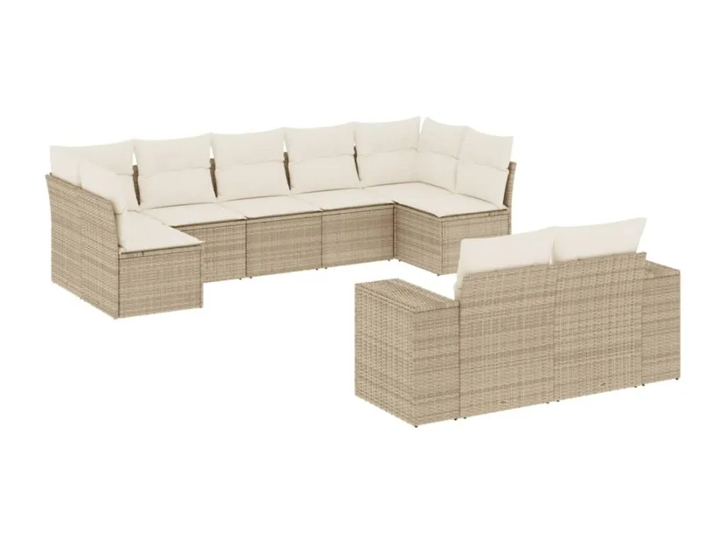 Set de sofás de jardín 9 piezas con cojines ratán sintético beige eigh51679
