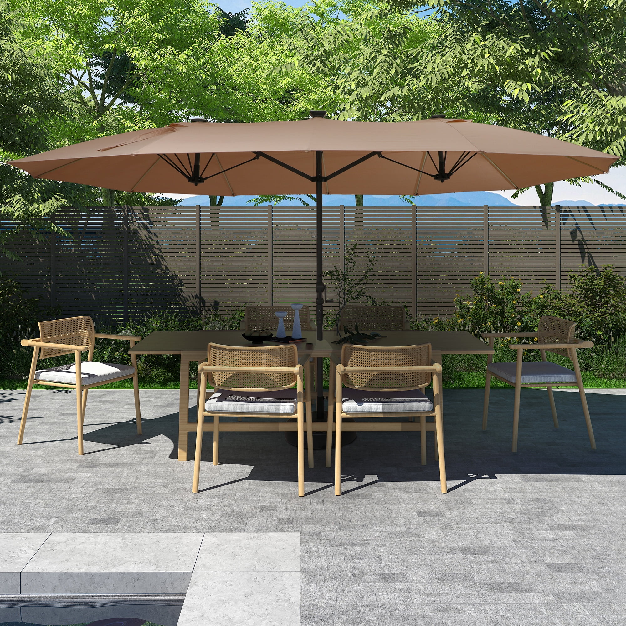 Mondawe 15ft Patio Umbrella, Large Double-Sided Solar LED Outdoor Umbrella with Fiberglass Ribs and Base for Deck Pool, Navy Blue - Image 14