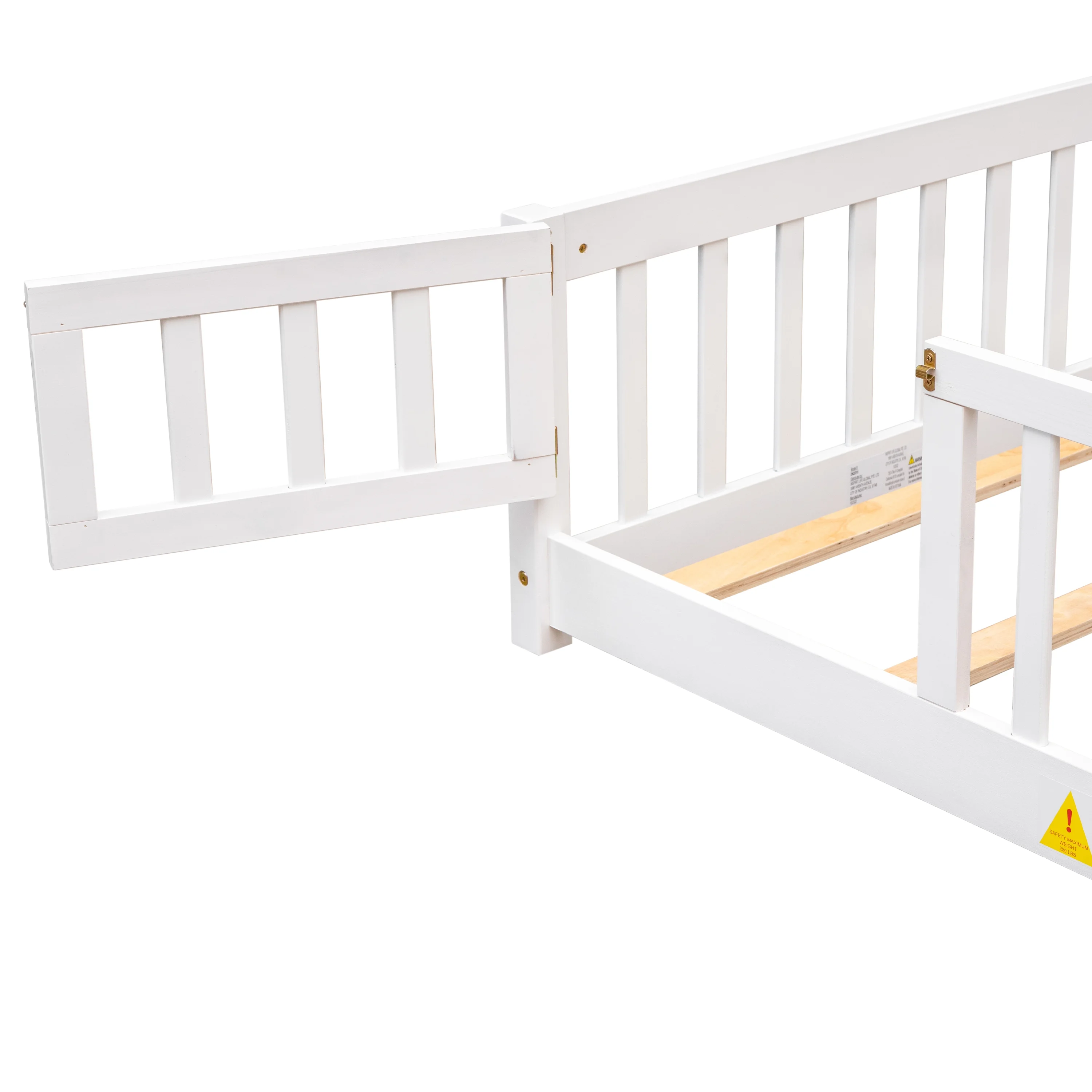 UHOMEPRO Twin Size Floor Bed with Door and Fence, Montessori Floor Bed with Slats and Safety Guardrails, Solid Wood Twin Bed Frame for Bedroom, White - Image 16