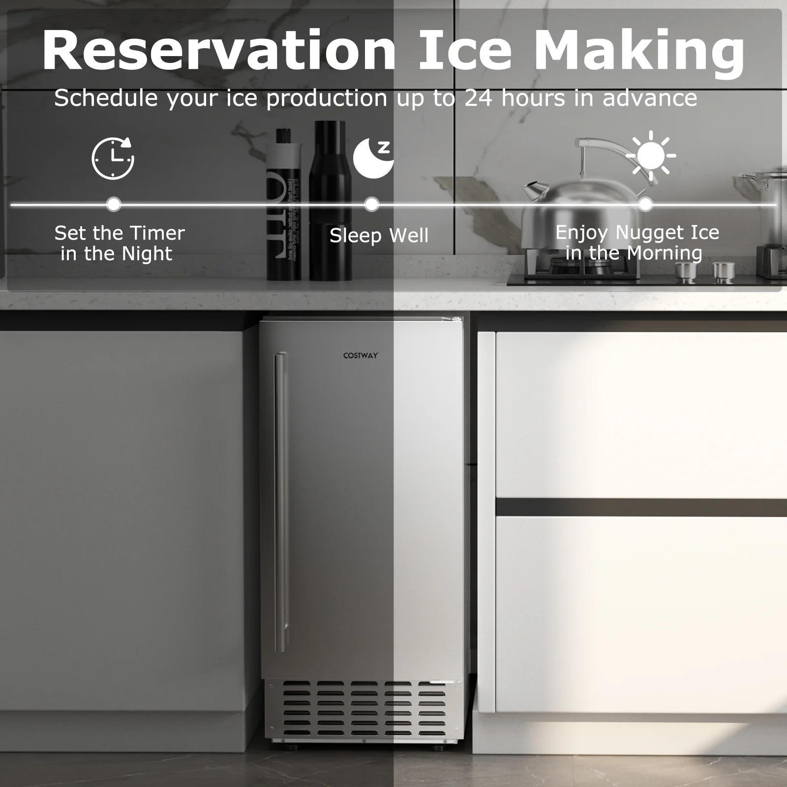Eletriclife Under Counter Nugget Ice Maker with Self-Cleaning and 24H Timer