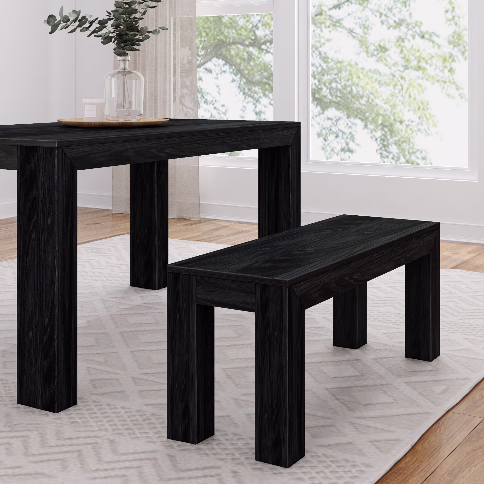Plank+Beam Modern Dining Bench, Solid Wood Bench for Dining Table, 49", Blonde Wirebrush