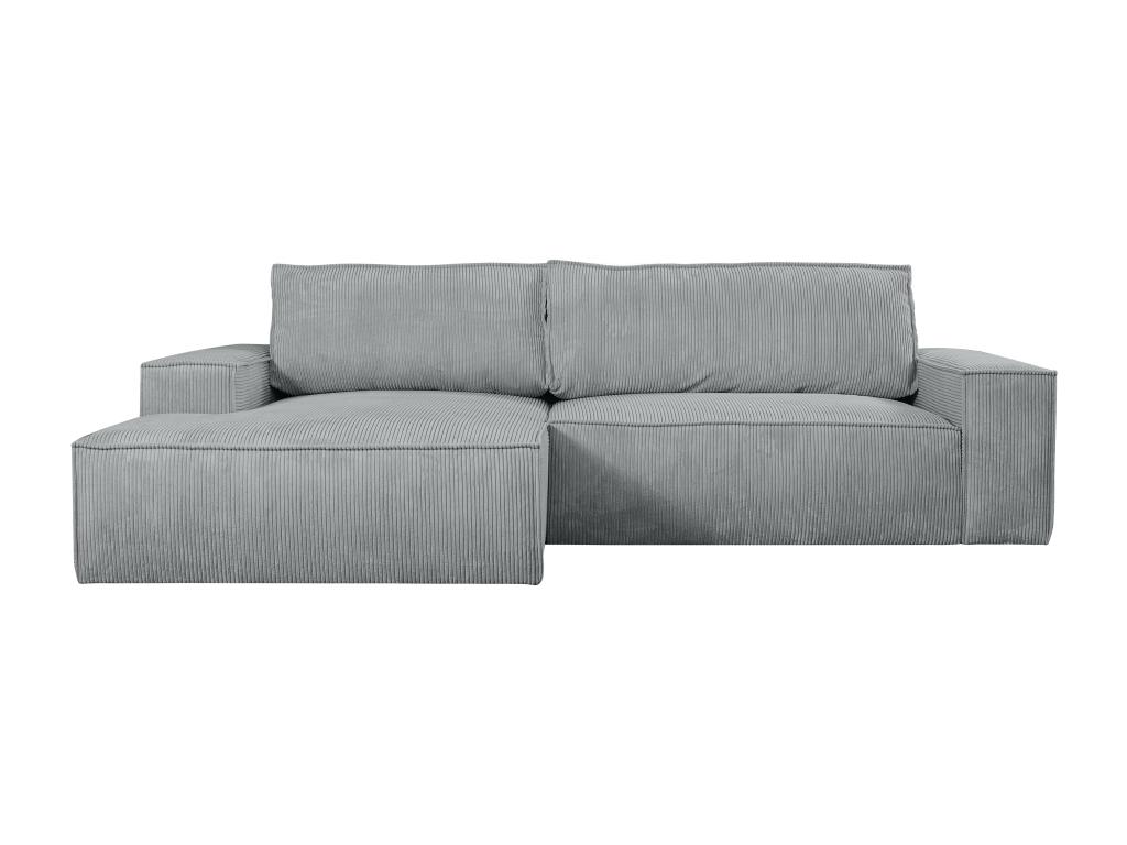Sofá cama rinconera terciopelo canalé gris claro - ángulo izquierdo