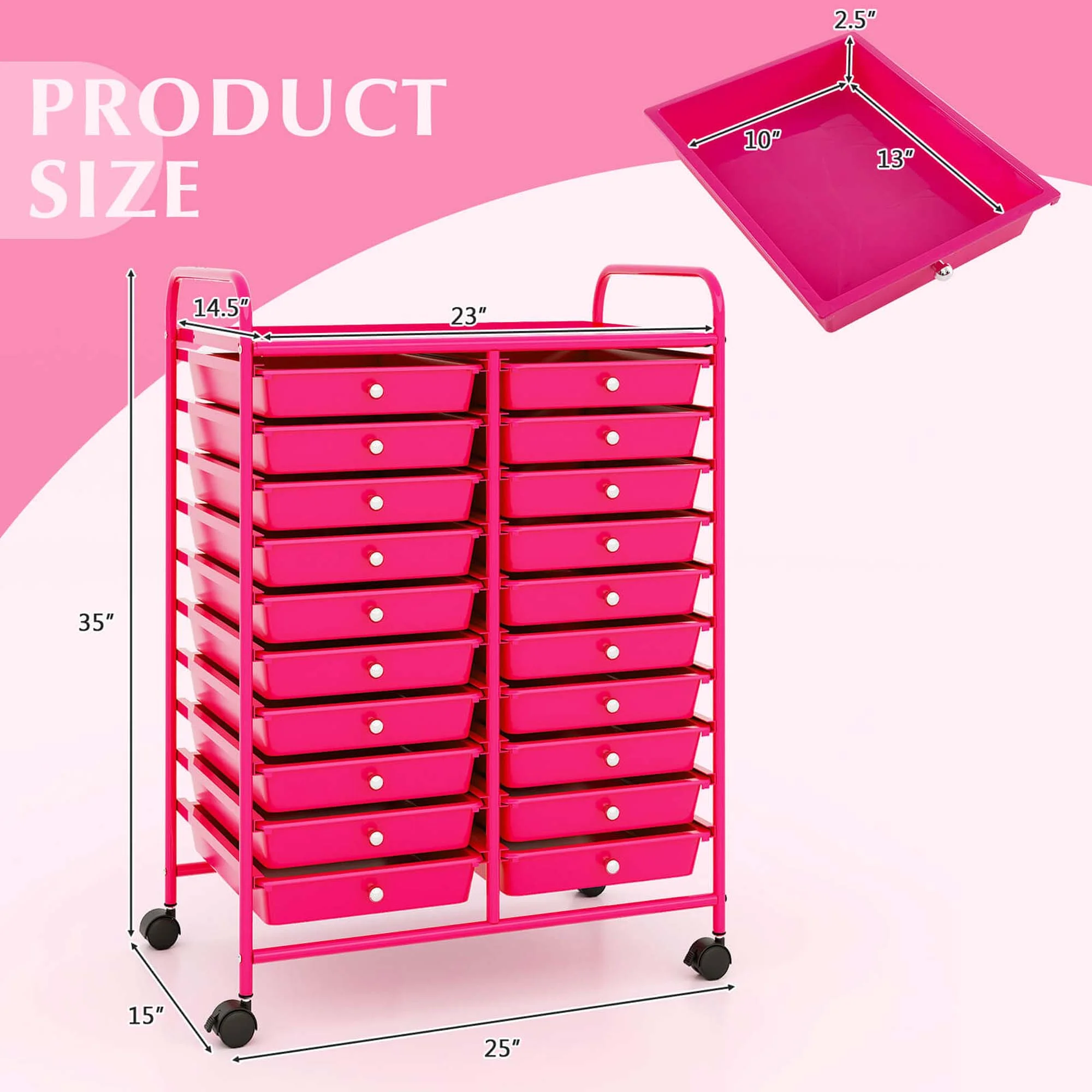 Costway 20 Drawer Rolling Storage Cart Tools Scrapbook Paper Office School Organizer Yellow - Image 49