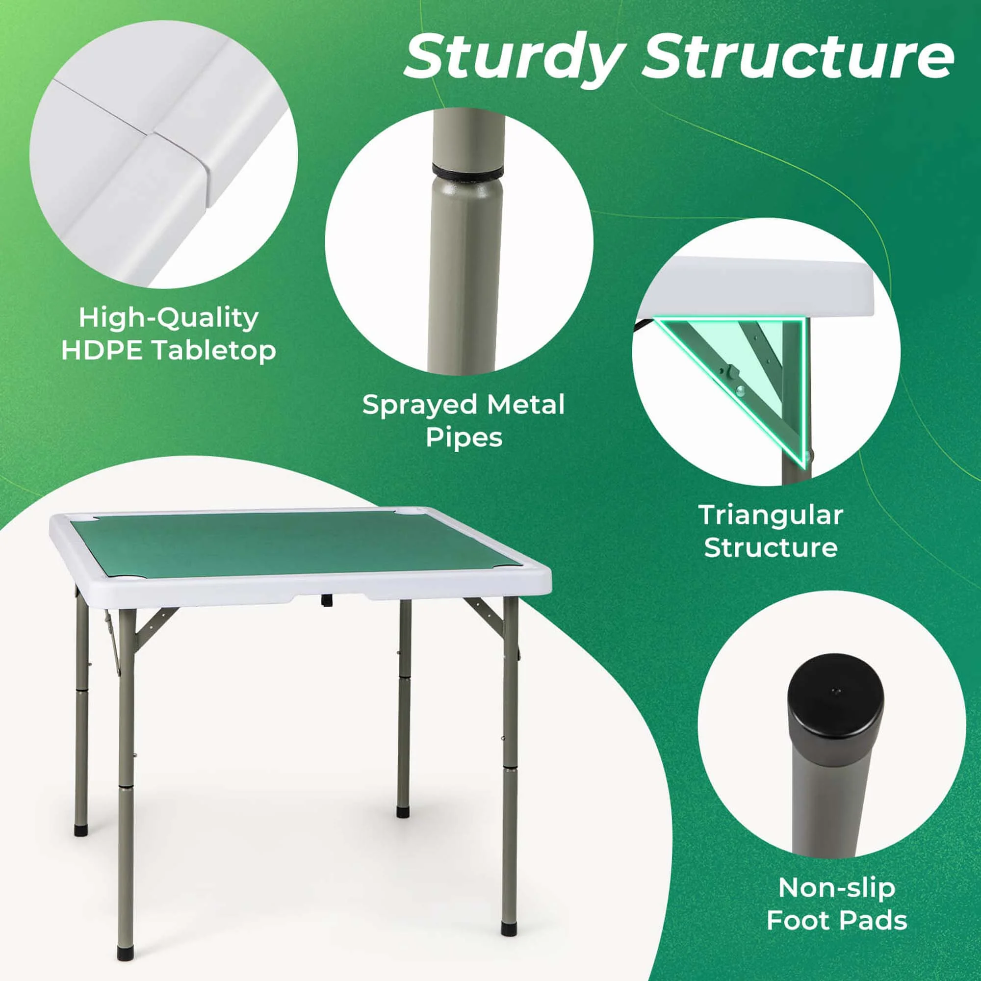Costway 35" Folding Mahjong Table with Cup Holders & Smooth Felt Mat Carrying Handle Green - Image 11