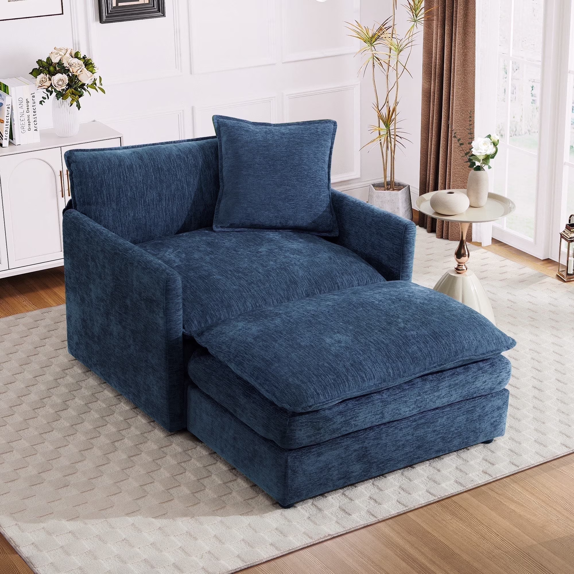 Muumblus Oversized Lounge Chair with Ottoman, Cloud Accent Armchair for Living Room, Beige Chenille - Image 7