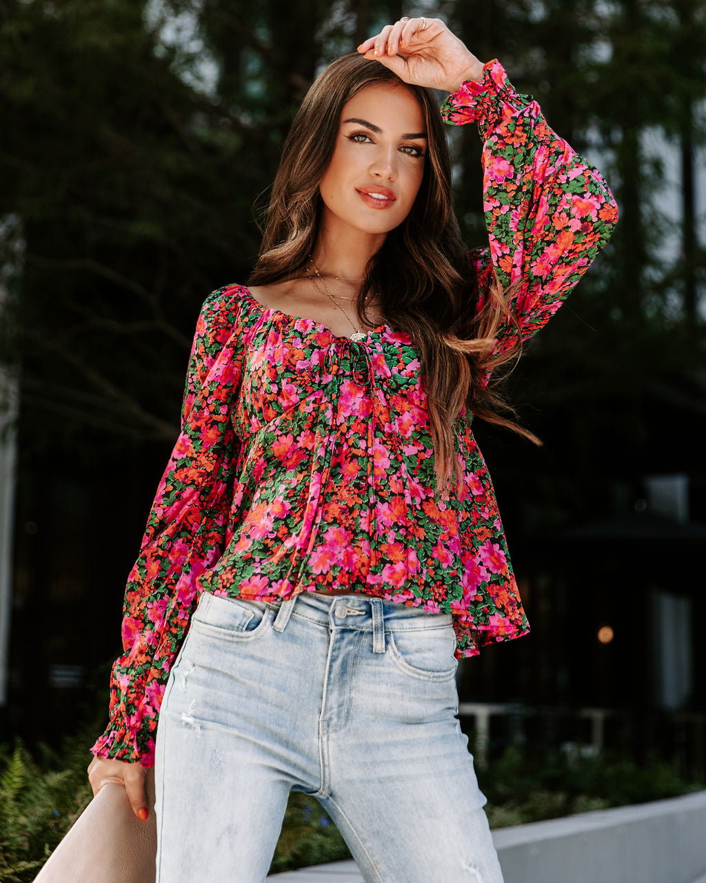 Uncertain Love Floral Front Tie Top - Magenta - Se7enfashion