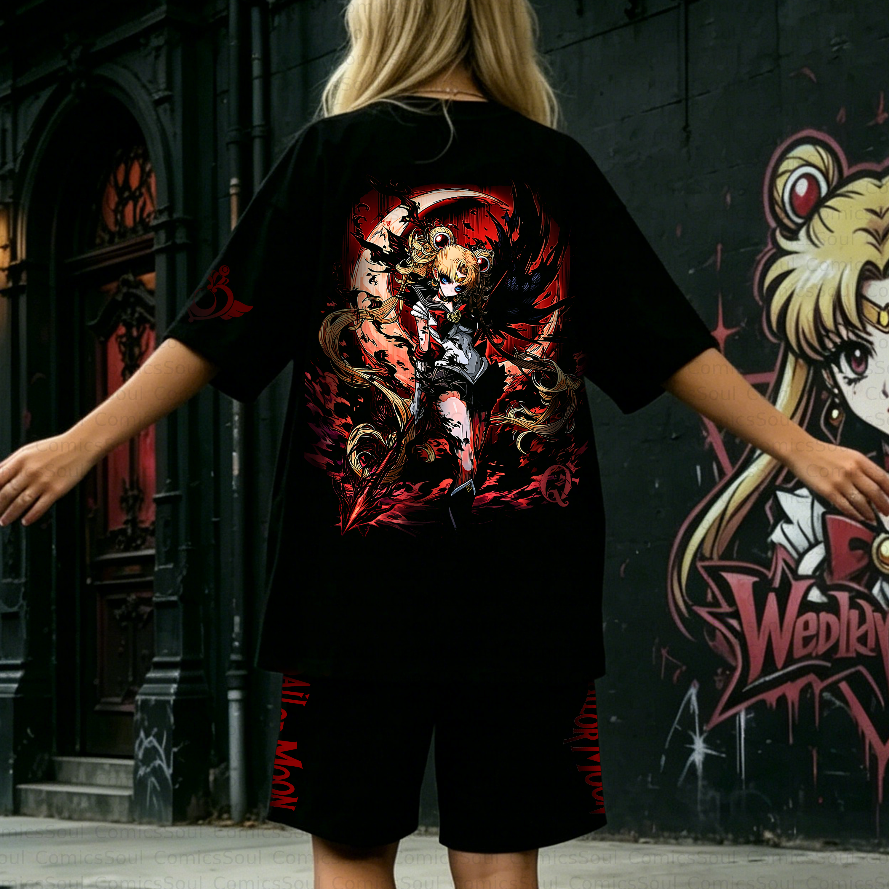 Unisex Anime Inspired Vintage T-shirt& Shorts 2 Pieces Set