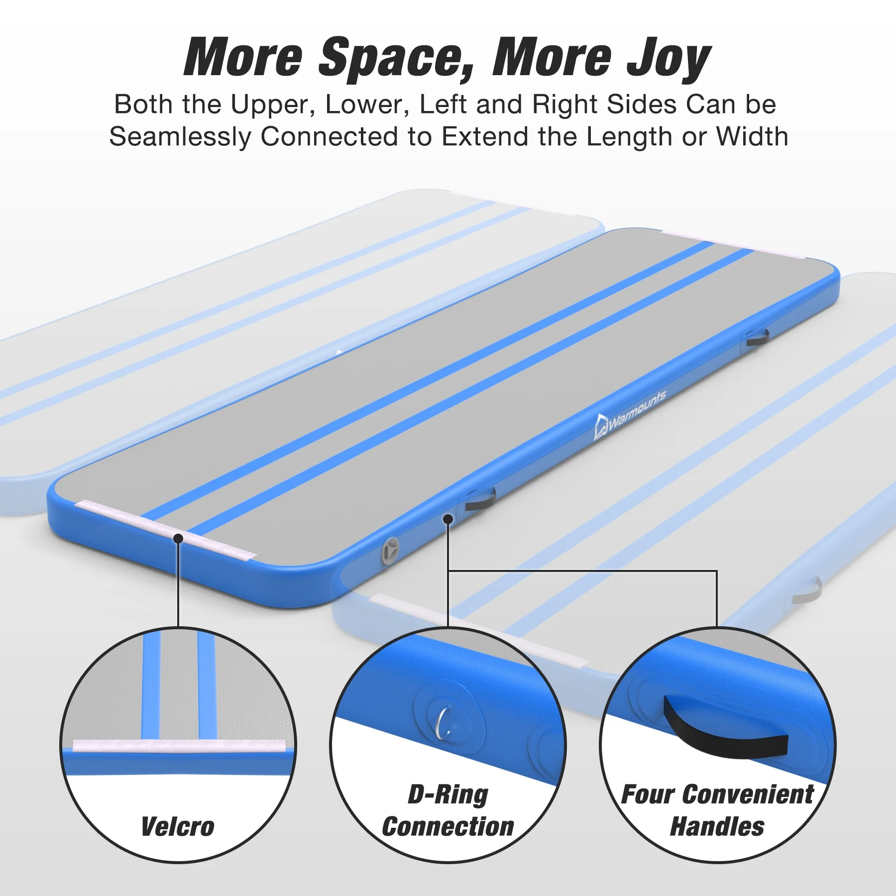 WARMOUNTS Tumbling Mat, 10 ft Inflatable Air Gymnastics Training Mats w/ Electric Pump, 4'' Thick Tumble Track for Home, Gym, Cheerleading, Water, Outdoor - Image 14