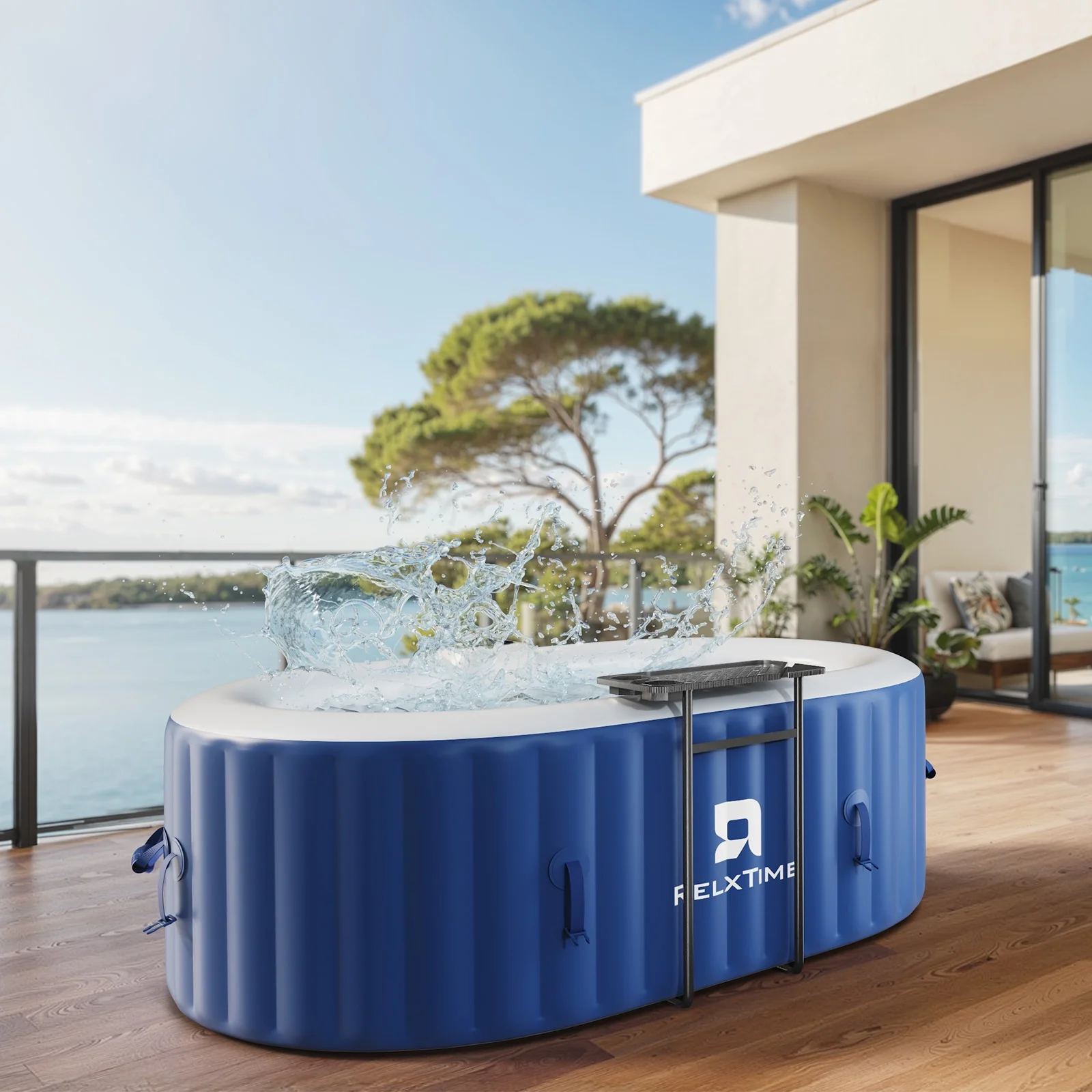 RELXTIME 2 Person Oval Inflatable Hot Tub Set, Blue - Image 7