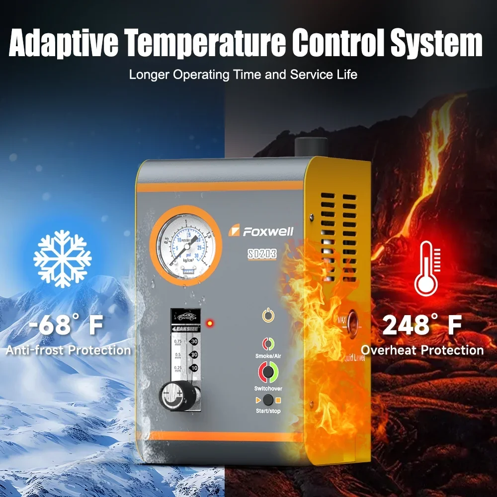 FOXWELL SD203 Automotive Smoke Machine with Pressure Gauge & Flow Meter, All Systems EVAP Vacuum Leak Detector