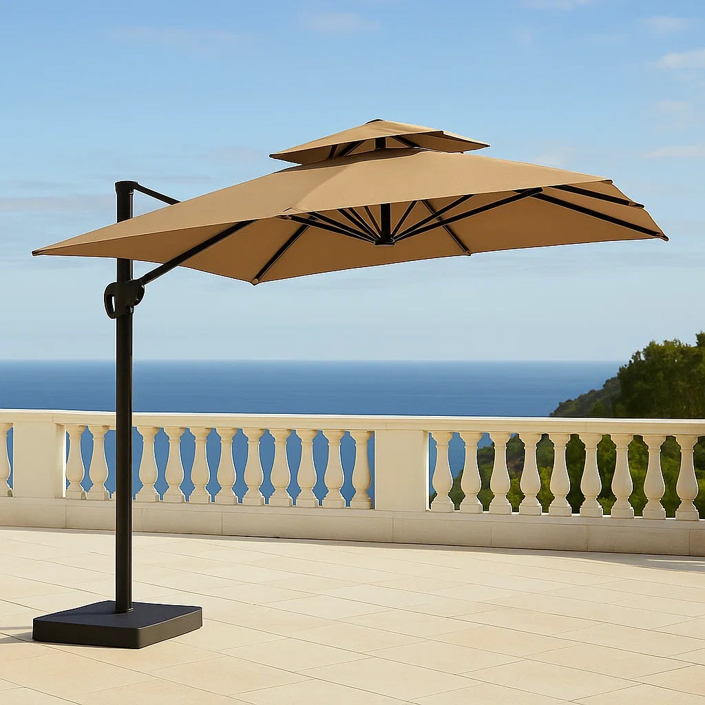 Sombrilla de terraza,marrón,poliéster con estructura metálica,para exterior,205x105x274 cm