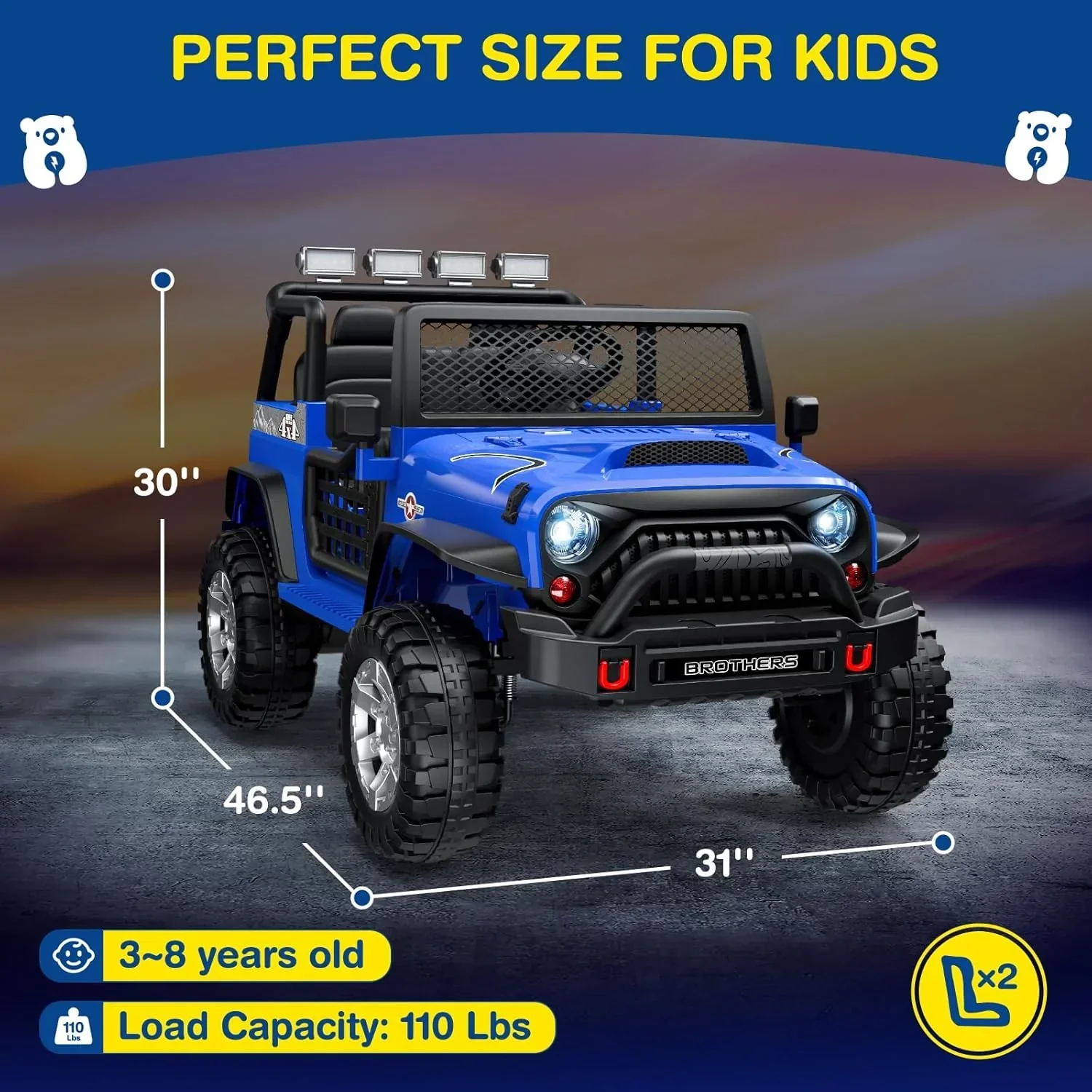L8 Ride On Car 2 Seater 12V Kids Electric Car Remote Control 4-Wheel Suspension Bluetooth Speaker