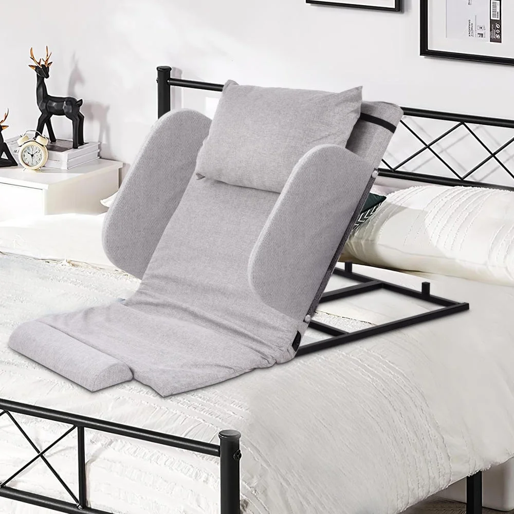 Electric Lifting Backrest for Bed, Folding Adjustable Multi-Function Neck Head and Lumbar Back Support for Elder, Electric Lifting Backrest Pillow with Electric Pump System (Gray with Armrest) - Image 3
