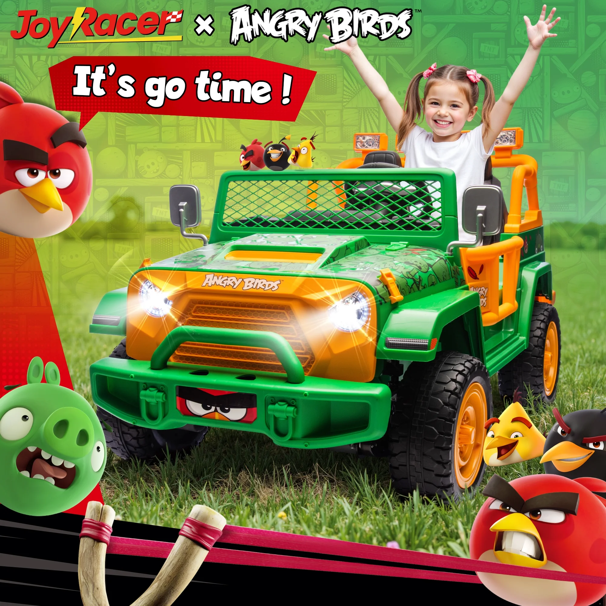 Joyracer 24 Volt Ride on Toys for Big Kids, Licensed Angry Birds Ride on Truck with Remote, 2 Seater 4WD Electric Ride ons with Shovel, Bluetooth, Lights, Power Car Wheels for 3-8, 130lbs, Green - Image 2