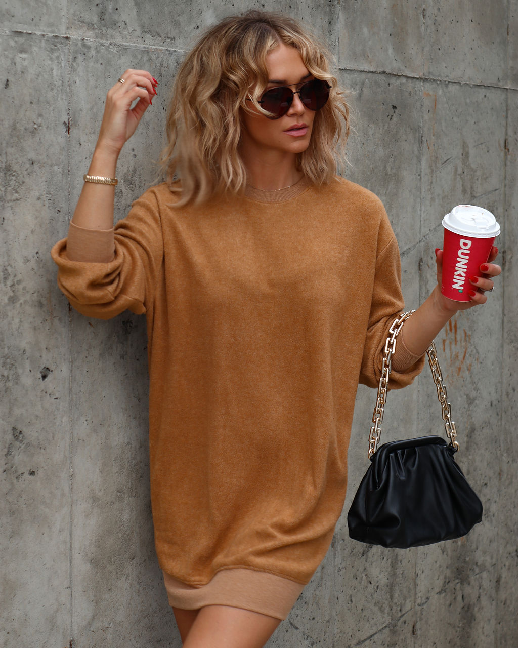 Let's Stay In Soft Sweater Dress - Camel - Se7enfashion
