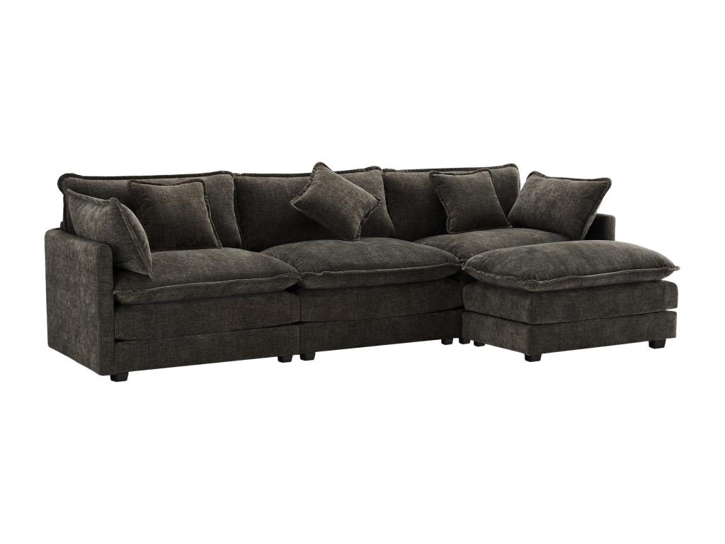 Sofá esquinero de chenilla de 3 plazas con reposapiés modular - gris