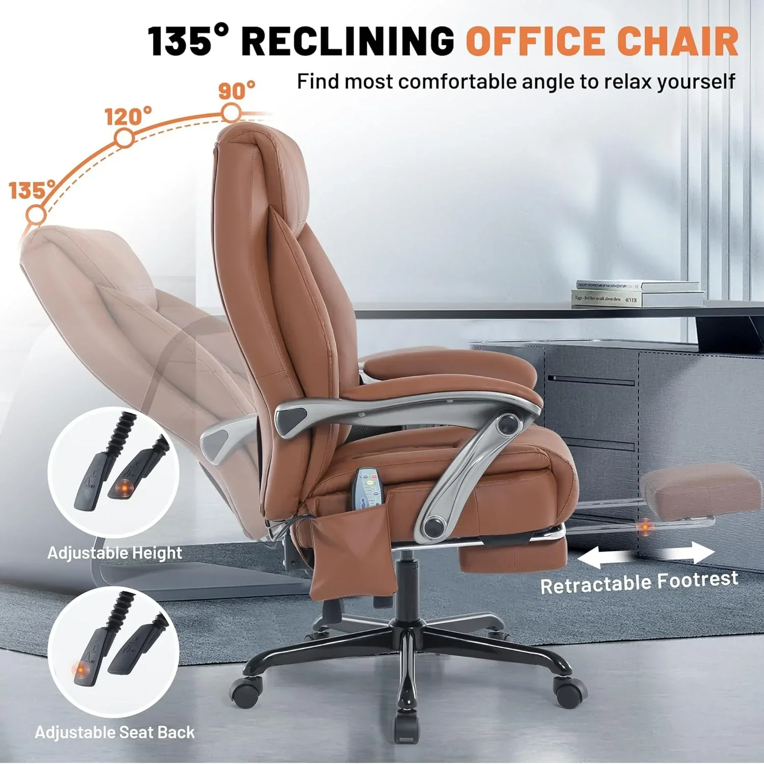 Massage Office Chair with Heating and Footrest Ergonomic Executive Reclining Office Chair