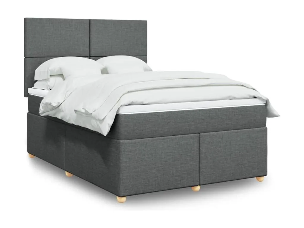 Cama box spring con colchón tela gris oscuro 140x200 cm bdd3520911