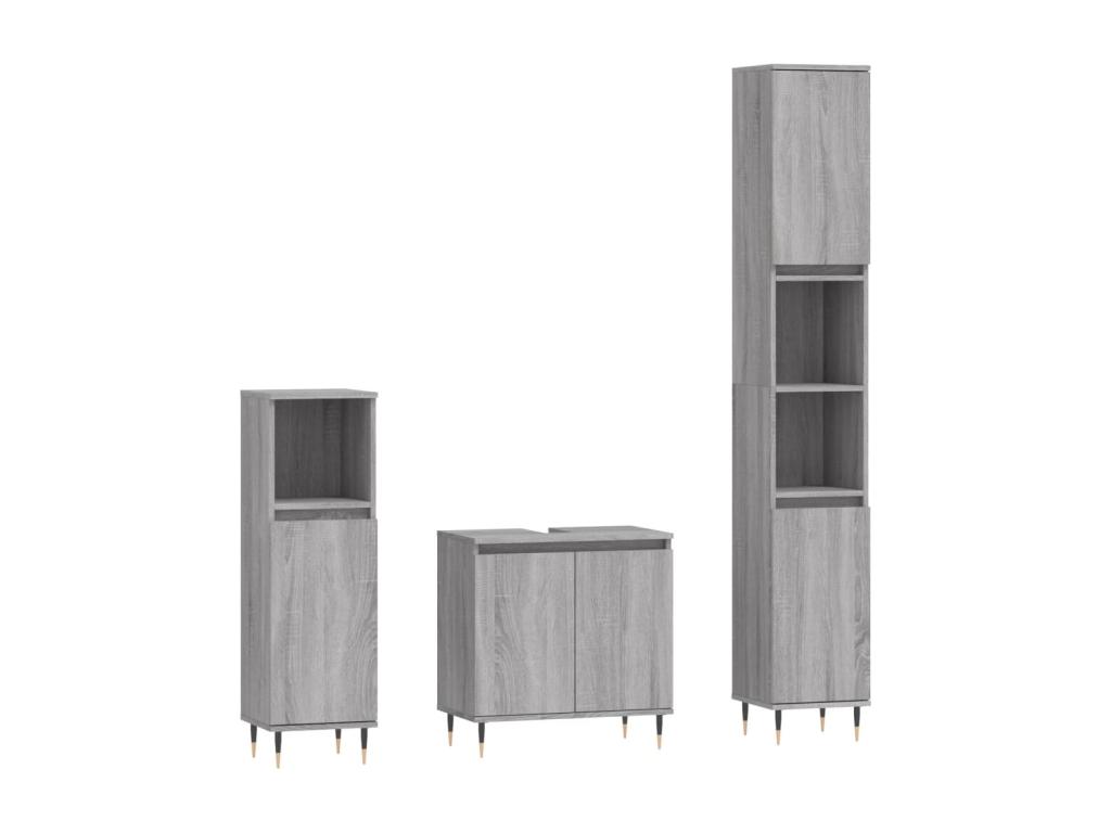 Laocacasas Set de muebles de baño 3 pzas madera contrachapada gris sonoma