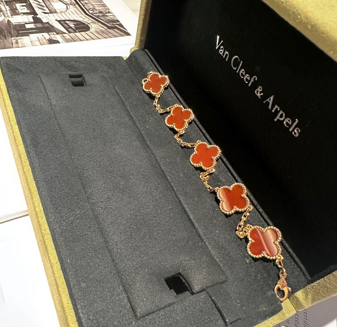 VCA Vintage Alhambra Red Carnelian Rose Gold Bracelet, 5 Motifs - Original Replica Club
