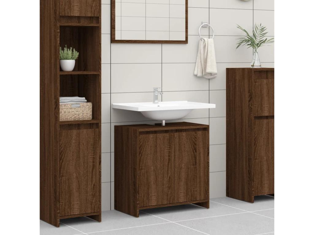 Mueble de baño Roble marrón 60x33x61 cm Madera contrachapada