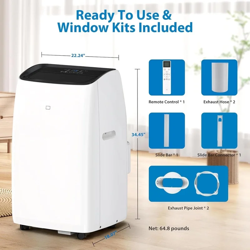 Portable Air Conditioners, 14000 BTU Air Conditioner for Rooms Up to 750 Sq.Ft, AC Unit with Heat, Sleep Mode, Dehumidifier, Fan, Remote Control, 24H Timer, Easy Setup for Bedrooms, Black Top - Image 7