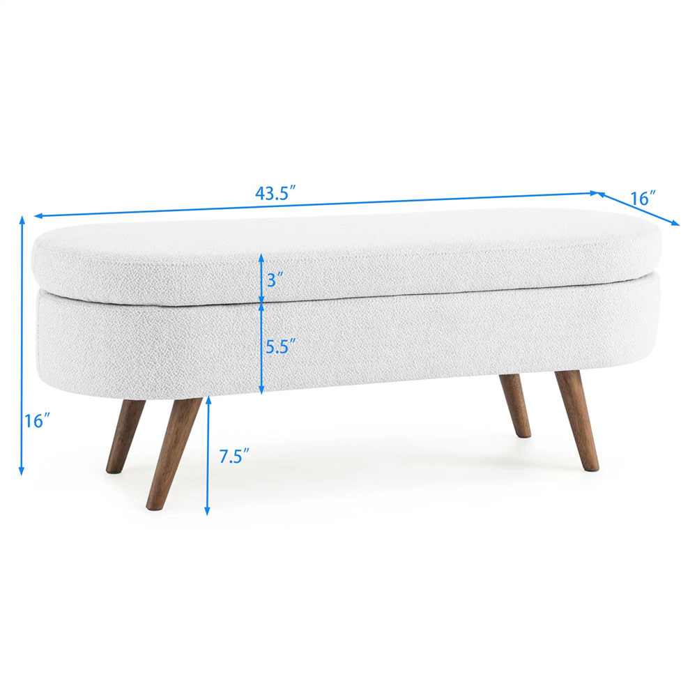 43.5" Oval Storage Ottoman Bench with Solid Wood Legs, Linen Fabric Upholstered Entryway Bench with Safety Hinge, Indoor Bench for End of Bed, Sofa Side, Entryway - Image 13