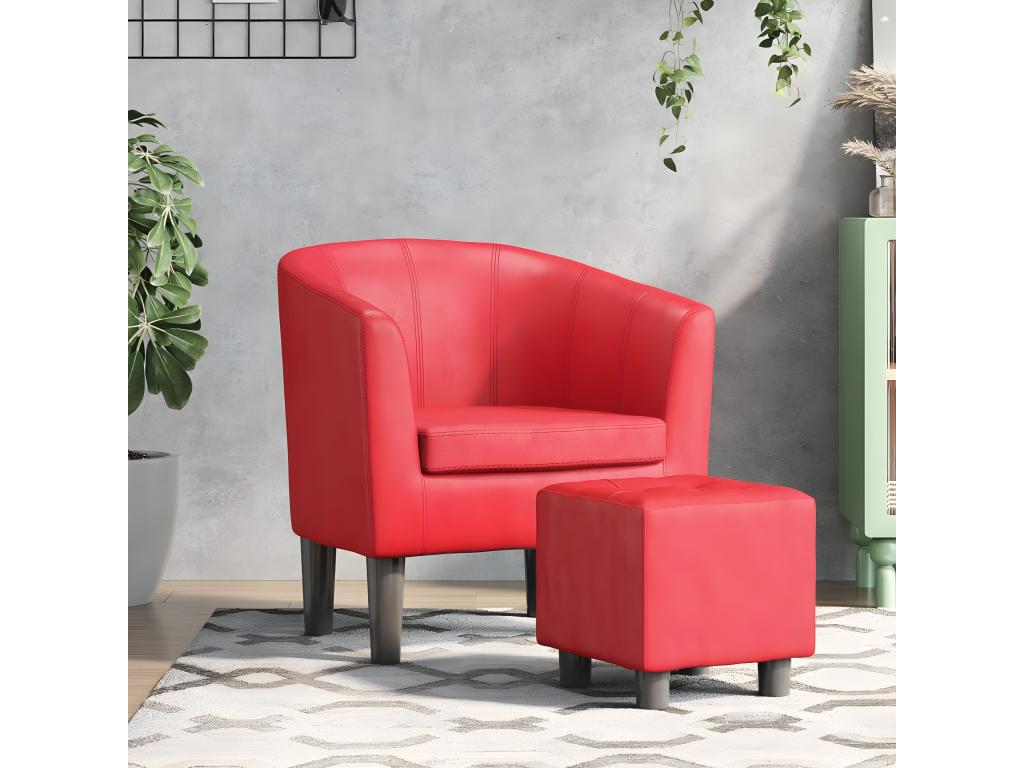Sillón convertible con reposapiés de piel sintética roja