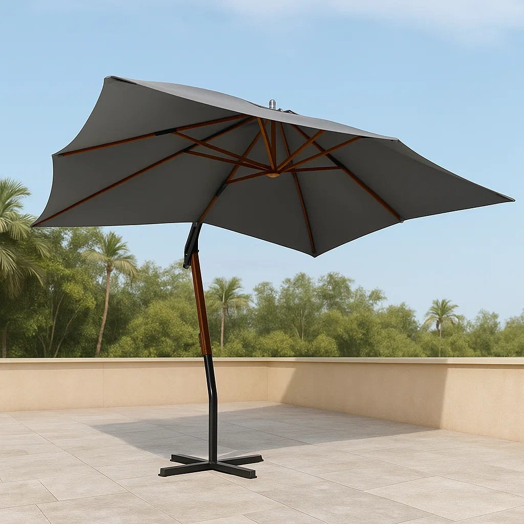 Sombrilla voladiza gris antracita de madera y poliéster para exterior 400×300×283 cm - dsoLMGLngvIf