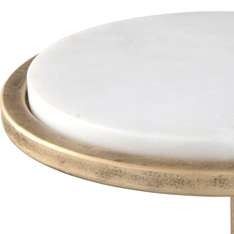 Copper Grove Vintage Gold Iron and White Marble Accent Table