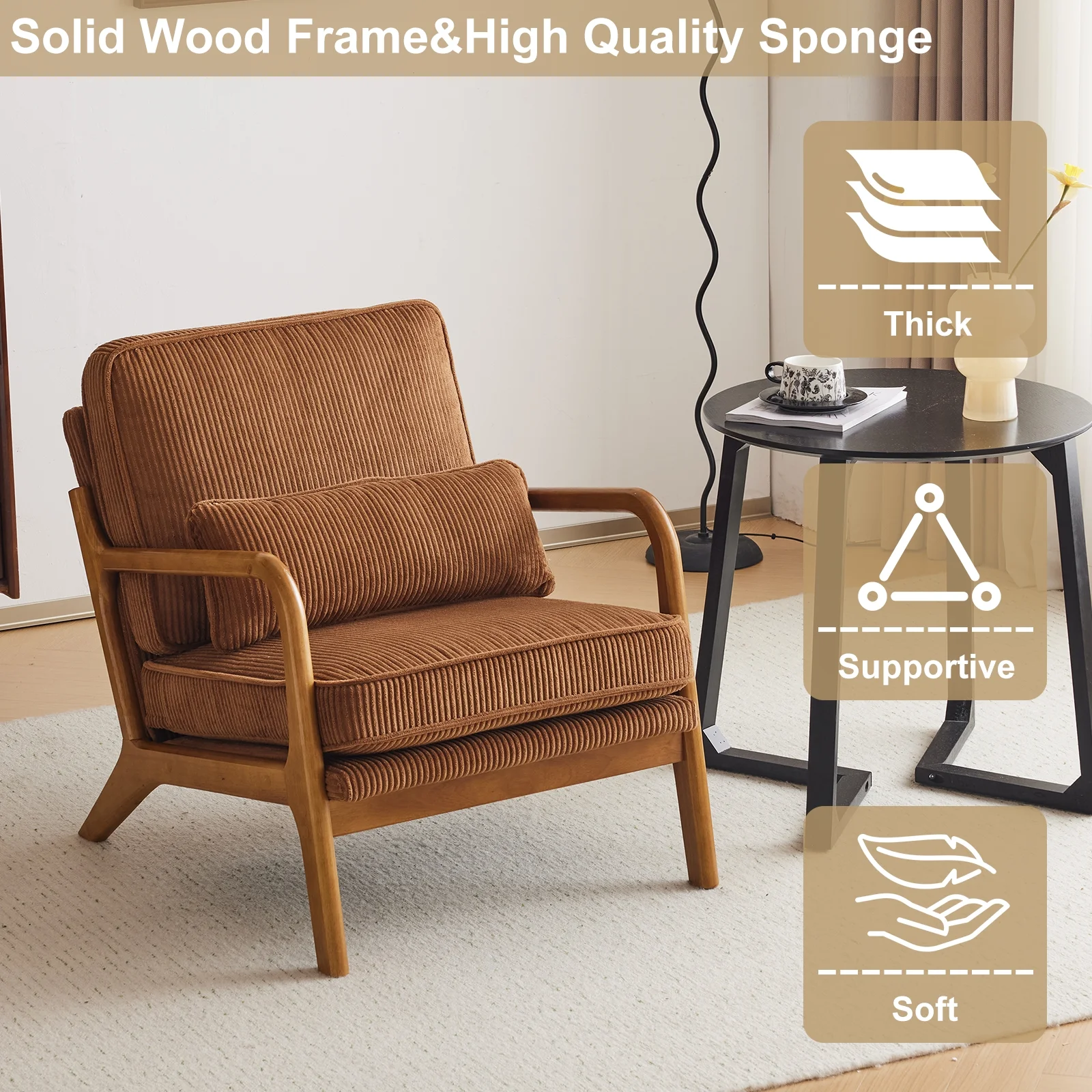 Ktaxon Accent Chair Corduroy Upholstered Armchair, Reading Club Chair with Pillow and Solid Wood Frame for Living Room Bedroom Furniture Off White - Image 40