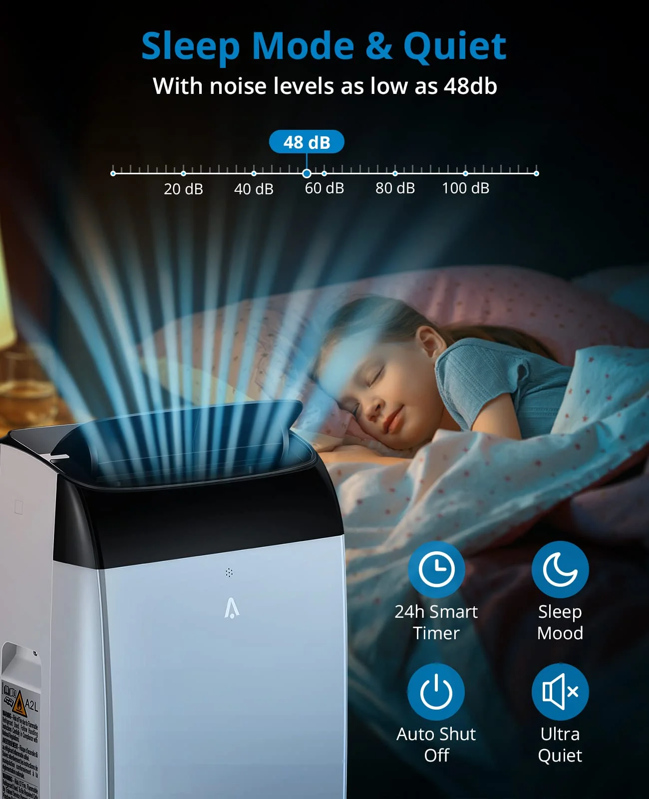 2025 New 14000 BTU Portable Air Conditioner Cools up to 750 Sq.Ft, 3-in-1 Quiet Portable AC Unit with Remote Control & Installation Kits for Large Room, 3 Speed, Auto Swing, 24H Timer - Image 7