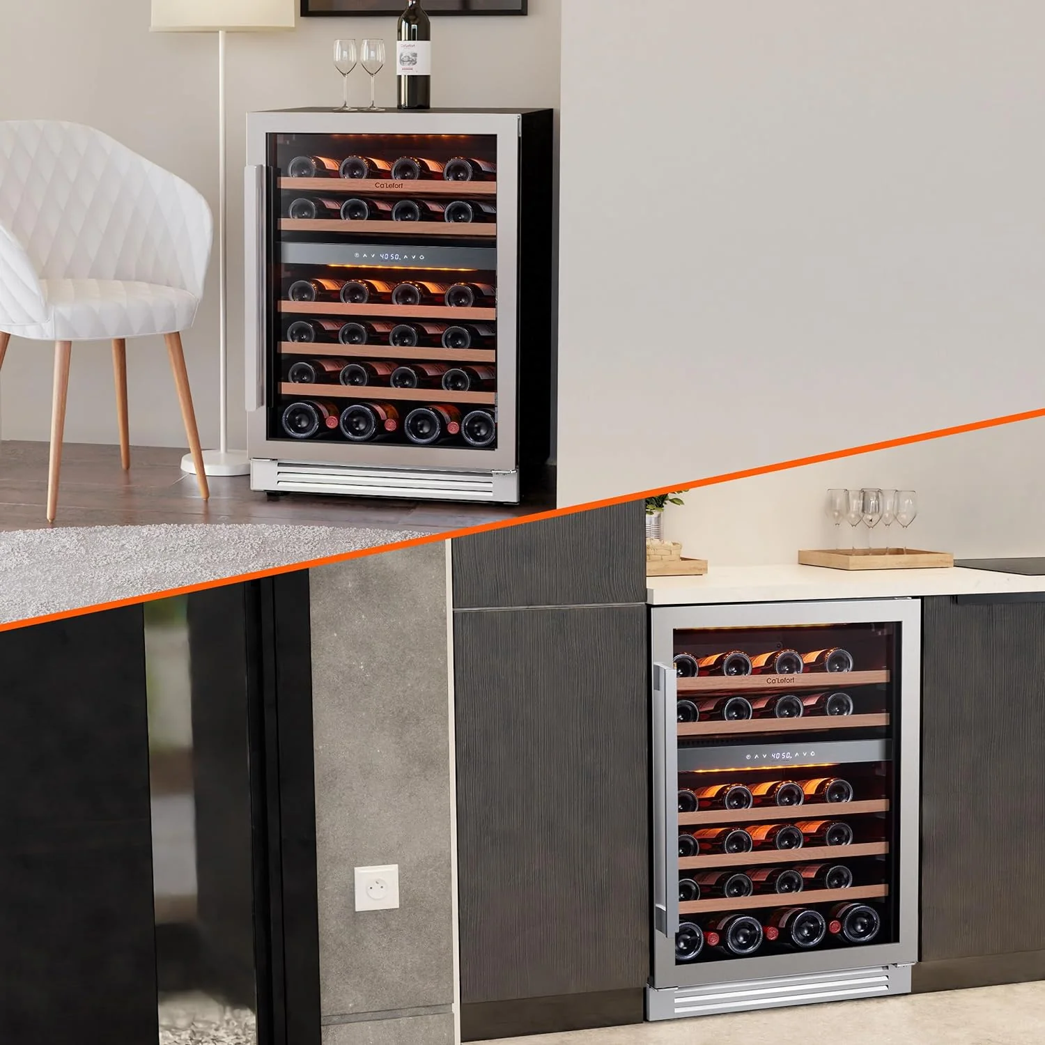 24'' Wine Cooler Refrigerator - 46 Bottle Wine Fridge Dual Zone with Modern Touch Intelligent Digital 40°-65°F Low Noise, Built in or Freestanding Wine Cooler for Home and Kitchen