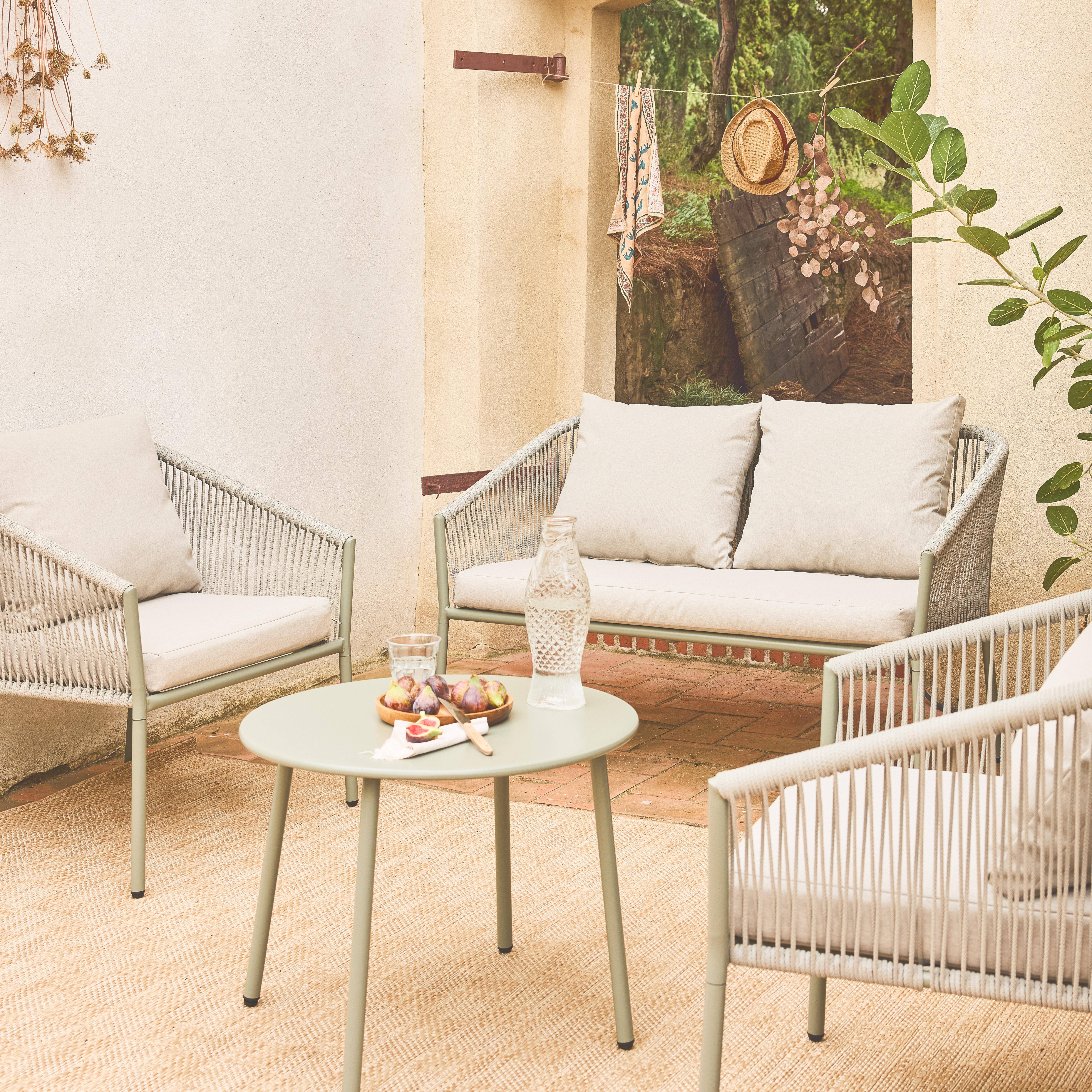 Mantova - Conjunto de muebles de jardín de acero y cuerdas de resina, 4 plazas