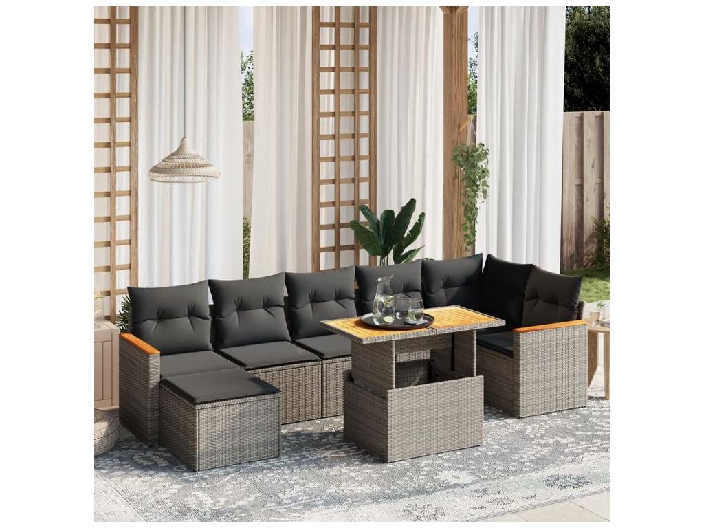 Sancaldeco Set de sofás de jardín 8 pzas y cojines ratán sintético gris FJTS73074