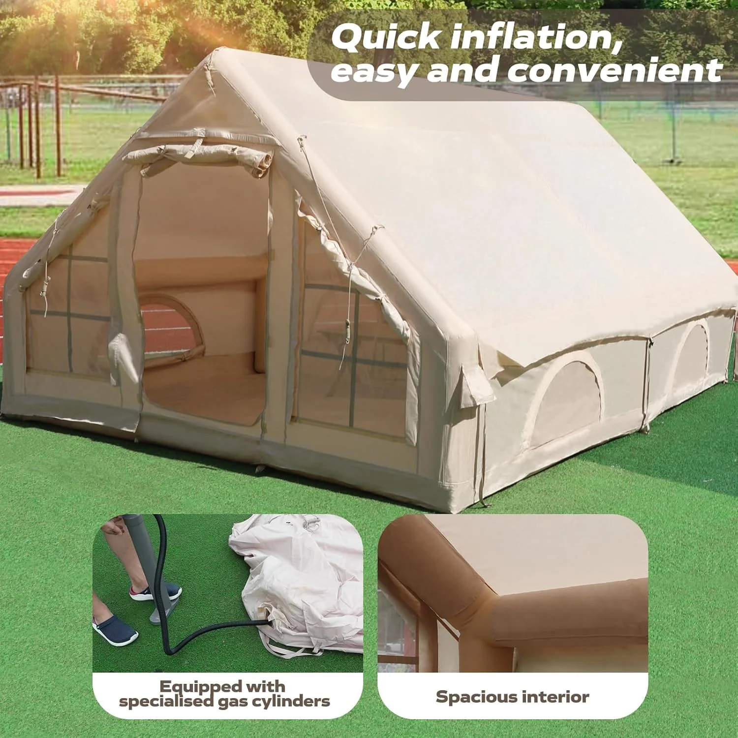 Gaonala 4-6 Person Inflatable Camping Tent with Pump Quick Setup 4-Season Family Tent Waterproof Windproof 420D Oxford Fabric - Image 7
