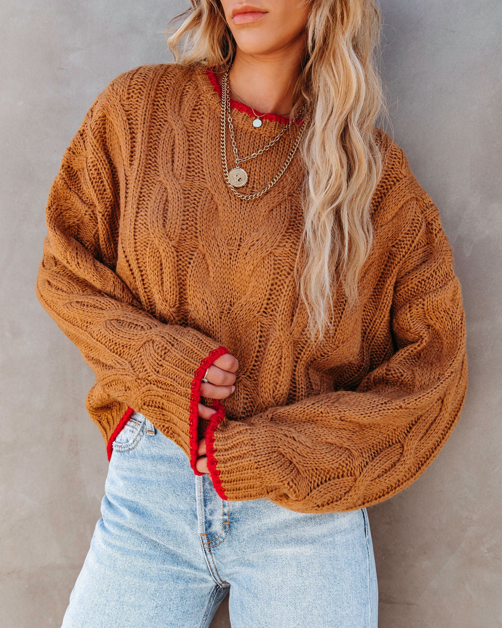Chicago Strolls Cable Knit Sweater - Camel - Se7enfashion