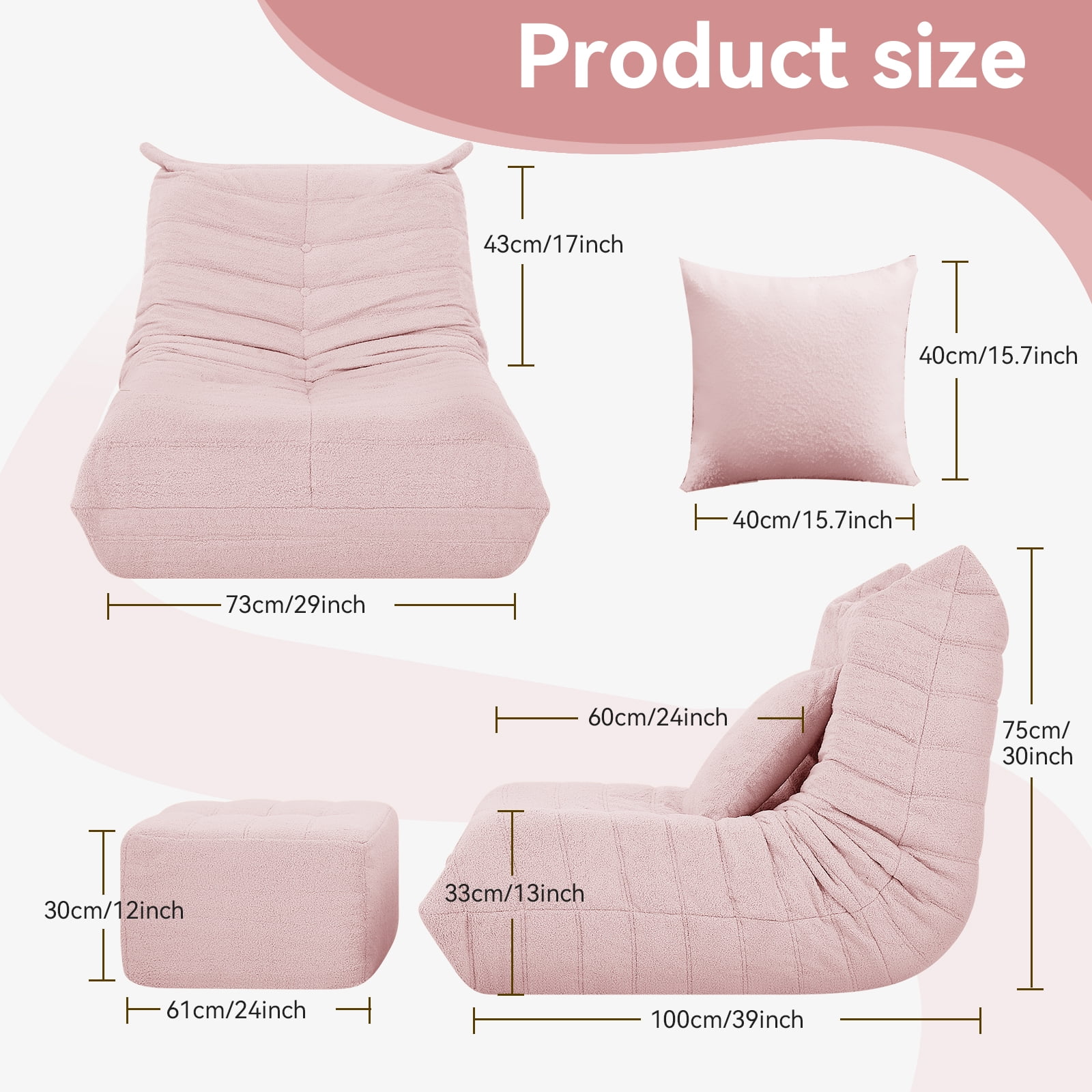VFD Bean Bag Chairs for Adults, Beanbag Chair with Ottoman Lounge Sofa Memory Foam Comfy Reading Chair for Bedroom & Living Room, Lazy Floor Sofa Couch - Image 13