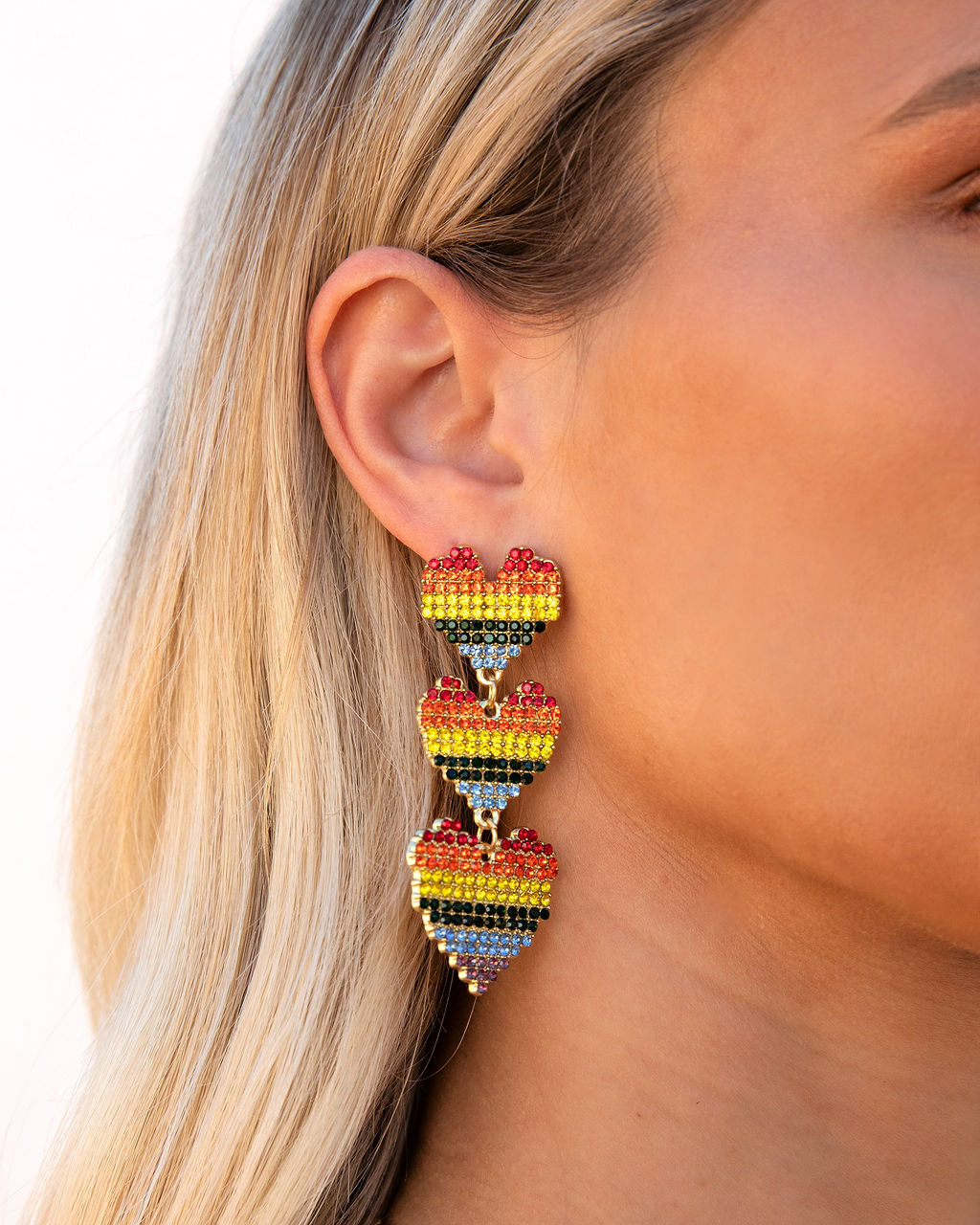 Rainbow Hearts Crystal Drop Earrings - FINAL SALE - Se7enfashion