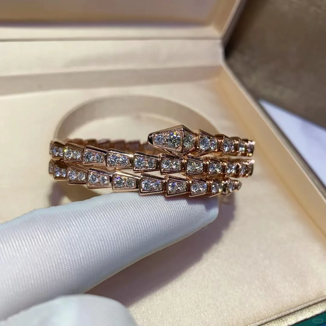 Bvlgari Serpenti Viper Bangle Bracelet - Full Diamond & Rose Gold - Original Replica Club