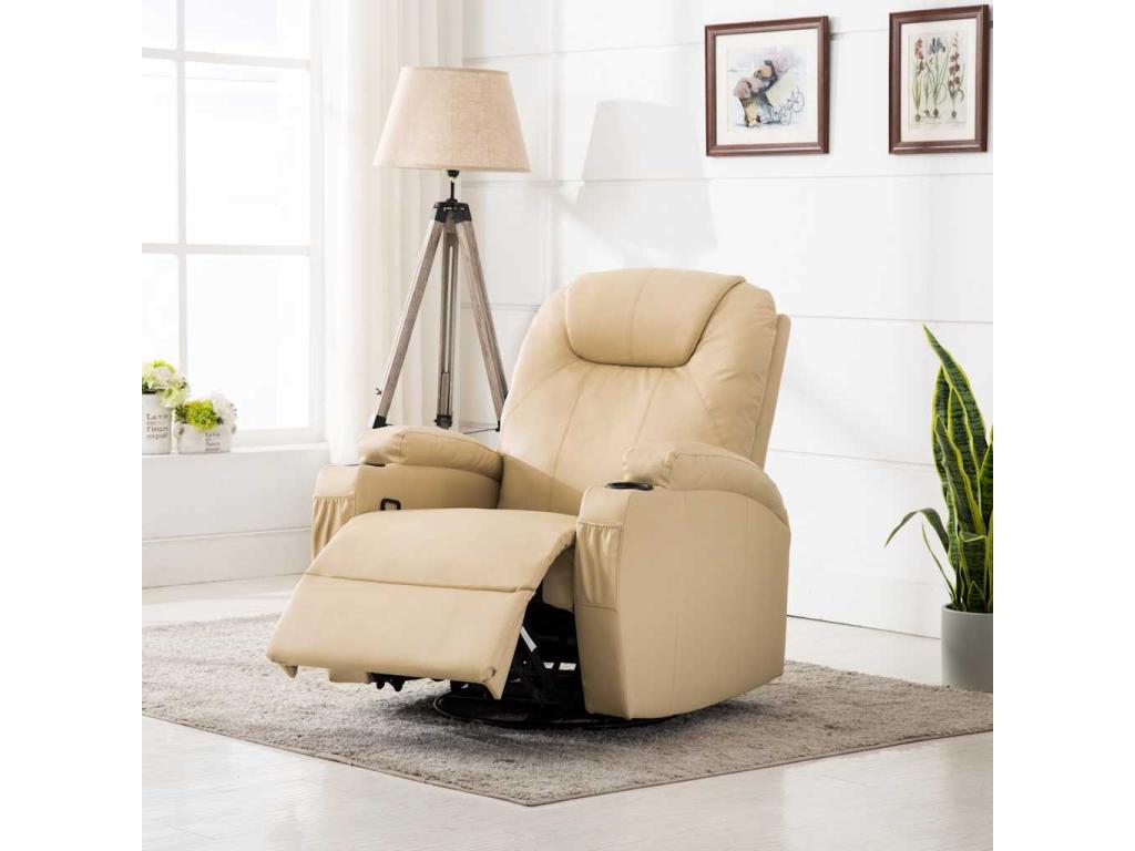 Sillón de masaje mecedora de cuero sintético crema